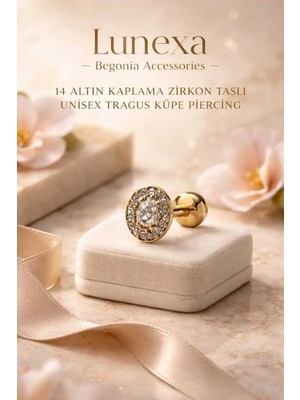 Lunexa 316L Cerrahi Çelik Altın Kaplama Kararmaz Alerji Yapmaz Zirkon Taş Figür Unisex Tragus Küpe Piercing