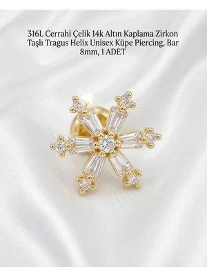 Lunexa 316L Cerrahi Çelik Altın Kaplama Kararmaz Alerji Yapmaz Zirkon Taş Figür Unisex Tragus Helix Küpe Piercing A106-13
