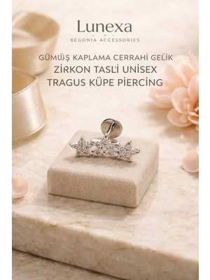 Lunexa 316L Cerrahi Çelik Paslanmaz Kararmaz Alerji Yapmaz Zirkon Taşlı Figürlü Unisex Tragus Küpe Piercing