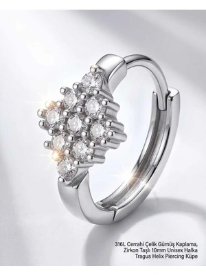 Lunexa 316L Cerrahi Çelik Gümüş Kaplama Kararmaz Alerji Yapmaz Zirkon Taş Figür Unisex Tragus Helix Küpe PIERCING-238-17