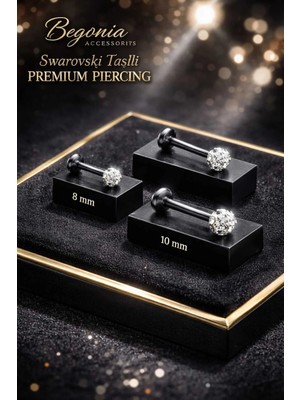 Lunexa Antialerjik 316L Gold Cerrahi Çelik Şambala Labret 6MM,8MM,10MM 3 Adet Siyah Piercing Set