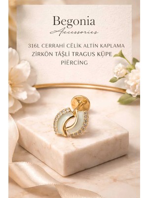 Lunexa 316L Cerrahi Çelik Altın Kaplama Kararmaz Alerji Yapmaz Zirkon Taş Figür Unisex Tragus Küpe Piercing