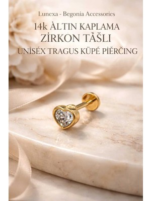 Lunexa 316L Cerrahi Çelik Altın Kaplama Kararmaz Alerji Yapmaz Zirkon Taş Figür Unisex Tragus Küpe Piercing