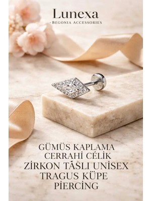 Lunexa 316L Cerrahi Çelik Paslanmaz Kararmaz Alerji Yapmaz Zirkon Taşlı Figürlü Unisex Tragus Küpe Piercing