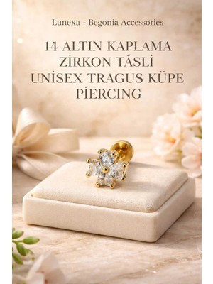 Lunexa 316L Cerrahi Çelik Altın Kaplama Kararmaz Alerji Yapmaz Zirkon Taş Figür Unisex Tragus Küpe Piercing