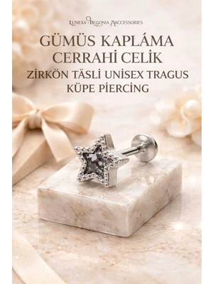 Lunexa 316L Cerrahi Çelik Paslanmaz Kararmaz Alerji Yapmaz Zirkon Taşlı Figürlü Unisex Tragus Küpe Piercing
