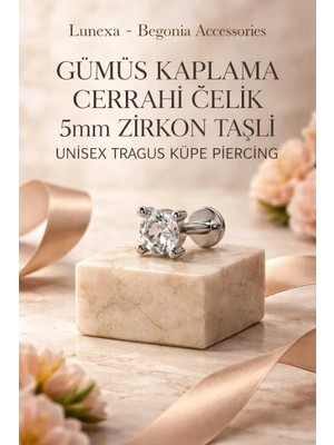 Lunexa 316L Cerrahi Çelik Paslanmaz Kararmaz Alerji Yapmaz Zirkon Taşlı Figürlü Unisex Tragus Küpe Piercing