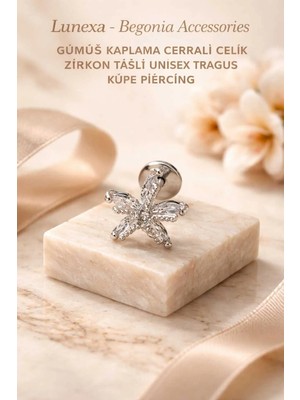 Lunexa 316L Cerrahi Çelik Paslanmaz Kararmaz Alerji Yapmaz Zirkon Taşlı Figürlü Unisex Tragus Küpe Piercing