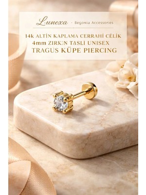Lunexa 316L Cerrahi Çelik Altın Kaplama Kararmaz Alerji Yapmaz Zirkon Taş Figür Unisex Tragus Küpe Piercing