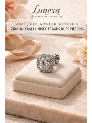 Lunexa 316L Cerrahi Çelik Paslanmaz Kararmaz Alerji Yapmaz Zirkon Taşlı Figürlü Unisex Tragus Küpe Piercing