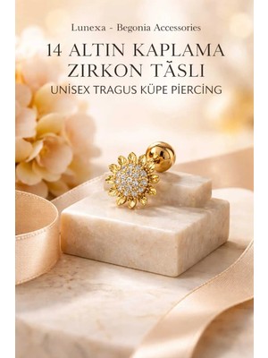 Lunexa 316L Cerrahi Çelik Altın Kaplama Kararmaz Alerji Yapmaz Zirkon Taş Figür Unisex Tragus Küpe Piercing