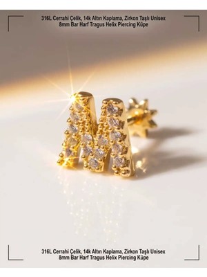 Lunexa 316L Cerrahi Çelik Altın Kaplama Kararmaz Alerji Yapmaz Zirkon Taş Figür Unisex Tragus Helix Küpe PIERCING-238B-32