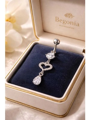 Lunexa 316L Cerrahi Çelik Fashion Zirkon Taşlı Göbek Piercing