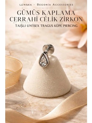 Lunexa 316L Cerrahi Çelik Paslanmaz Kararmaz Alerji Yapmaz Zirkon Taşlı Figürlü Unisex Tragus Küpe Piercing