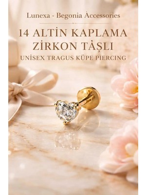 Lunexa 316L Cerrahi Çelik Altın Kaplama Kararmaz Alerji Yapmaz Zirkon Taş Figür Unisex Tragus Küpe Piercing
