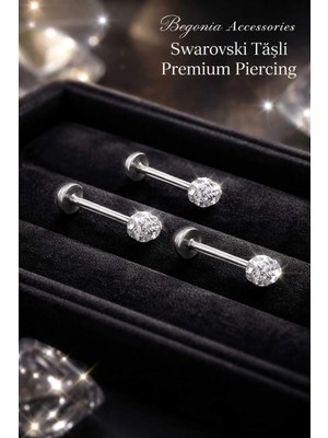 Lunexa Antialerjik 316L Cerrahi Çelik Taşlı Şambala Labret 3 Adet Piercing Set