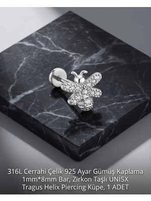 Lunexa 316L Cerrahi Çelik Altın Kaplama Kararmaz Alerji Yapmaz Zirkon Taş Figür Unisex Tragus Küpe Piercing
