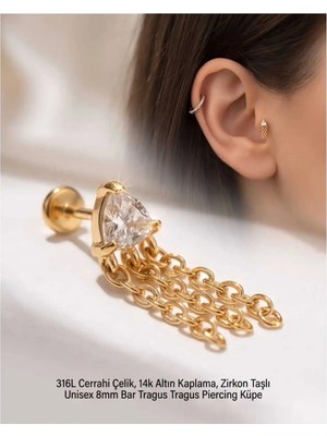 Lunexa 316L Cerrahi Çelik Altın Kaplama Kararmaz Alerji Yapmaz Zirkon Taş Figür Unisex Tragus Helix Küpe PIERCING-238B-8