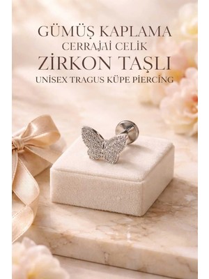 Lunexa 316L Cerrahi Çelik Paslanmaz Kararmaz Alerji Yapmaz Zirkon Taşlı Figürlü Unisex Tragus Küpe Piercing