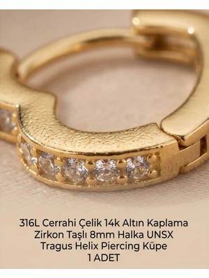 Lunexa 316L Cerrahi Çelik Altın Kaplama Kararmaz Alerji Yapmaz Zirkon Taş Figür 1 Adet Unisex Minimal Halka Tragus Helix Küpe Piercing A503-32