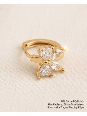 Lunexa 316L Cerrahi Çelik Altın Kaplama Kararmaz Alerji Yapmaz Zirkon Taş Figür Unisex Tragus Helix Küpe PIERCING-238A-22