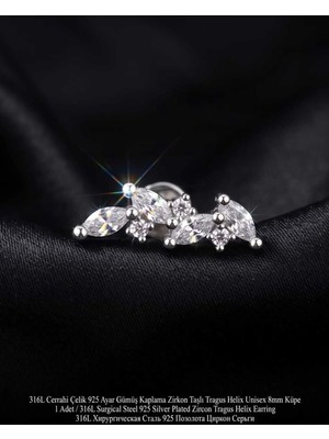Lunexa 316L Cerrahi Çelik Paslanmaz Kararmaz Alerji Yapmaz Zirkon Taşlı Figürlü Unisex Tragus Helix Küpe Piercing GC210-3