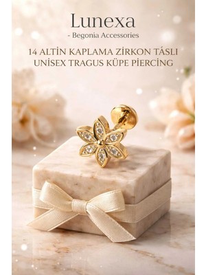 Lunexa 316L Cerrahi Çelik Altın Kaplama Kararmaz Alerji Yapmaz Zirkon Taş Figür Unisex Tragus Küpe Piercing