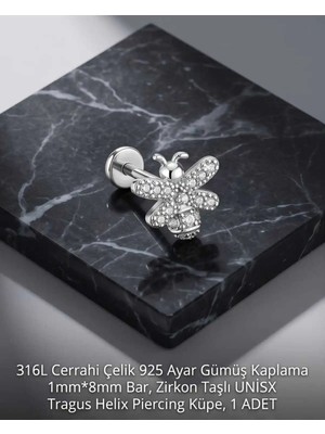 Lunexa 316L Cerrahi Çelik Paslanmaz Kararmaz Alerji Yapmaz Zirkon Taşlı Figürlü Unisex Tragus Helix Küpe Piercing G429-4