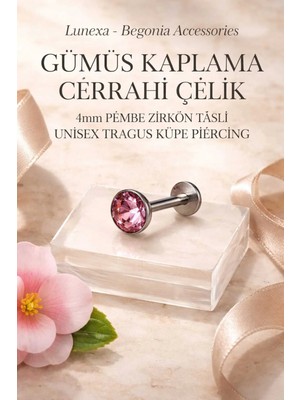 Lunexa 316L Cerrahi Çelik Paslanmaz Kararmaz Alerji Yapmaz Zirkon Taşlı Figürlü Unisex Tragus Küpe Piercing