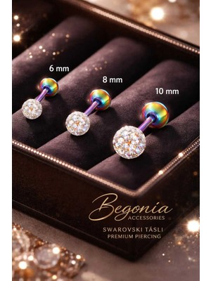 Lunexa Antialerjik 316L Gold Cerrahi Çelik Şambala Labret 6MM,8MM,10MM 3 Adet Rainbow Piercing Set