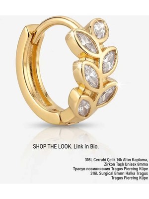 Lunexa 316L Cerrahi Çelik Altın Kaplama Kararmaz Alerji Yapmaz Zirkon Taş Figür Unisex Tragus Helix Küpe PIERCING-238A-30