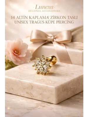 Lunexa 316L Cerrahi Çelik Altın Kaplama Kararmaz Alerji Yapmaz Zirkon Taş Figür Unisex Tragus Küpe Piercing