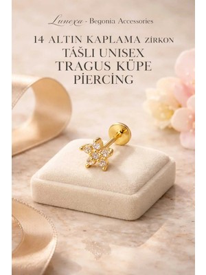 Lunexa 316L Cerrahi Çelik Altın Kaplama Kararmaz Alerji Yapmaz Zirkon Taş Figür Unisex Tragus Küpe Piercing