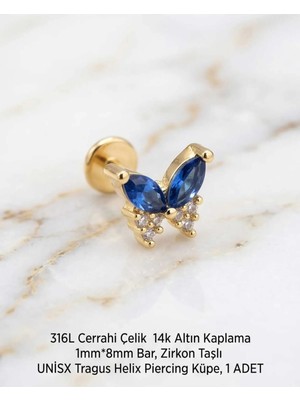 Lunexa 316L Cerrahi Çelik Altın Kaplama Kararmaz Alerji Yapmaz Zirkon Taş Figür Unisex Tragus Helix Küpe Piercing A429-41