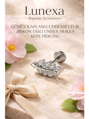 Lunexa 316L Cerrahi Çelik Paslanmaz Kararmaz Alerji Yapmaz Zirkon Taşlı Figürlü Unisex Tragus Küpe Piercing