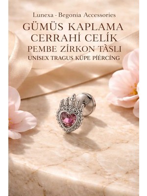 Lunexa 316L Cerrahi Çelik Paslanmaz Kararmaz Alerji Yapmaz Zirkon Taşlı Figürlü Unisex Tragus Küpe Piercing