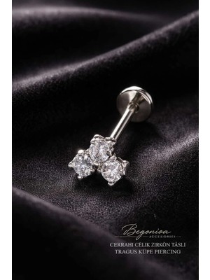 Lunexa 316L Cerrahi Çelik Paslanmaz Kararmaz Alerji Yapmaz Zirkon Taşlı Figürlü Unisex Tragus Küpe Piercing