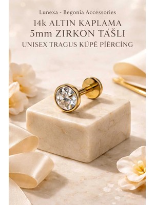 Lunexa 316L Cerrahi Çelik Altın Kaplama Kararmaz Alerji Yapmaz Zirkon Taş Figür Unisex Tragus Küpe Piercing