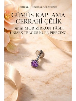 Lunexa 316L Cerrahi Çelik Paslanmaz Kararmaz Alerji Yapmaz Zirkon Taşlı Figürlü Unisex Tragus Küpe Piercing