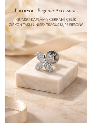 Lunexa 316L Cerrahi Çelik Paslanmaz Kararmaz Alerji Yapmaz Zirkon Taşlı Figürlü Unisex Tragus Küpe Piercing