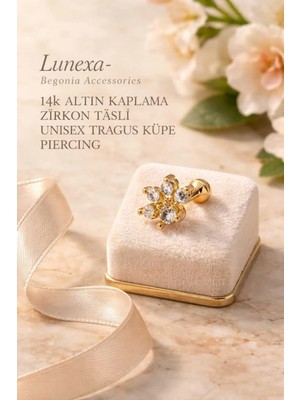 Lunexa 316L Cerrahi Çelik Altın Kaplama Kararmaz Alerji Yapmaz Zirkon Taş Figür Unisex Tragus Küpe Piercing
