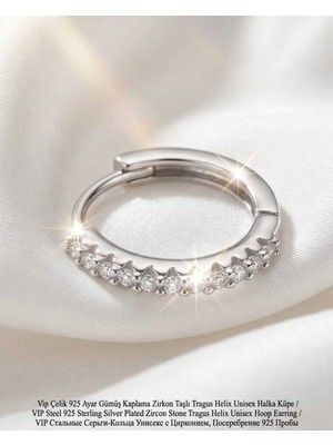 Lunexa 316L Cerrahi Çelik Gümüş Kaplama Kararmaz Alerji Yapmaz Zirkon Taş Figür 1 Adet Unisex Minimal Halka Tragus Helix Küpe Piercing GH210-38
