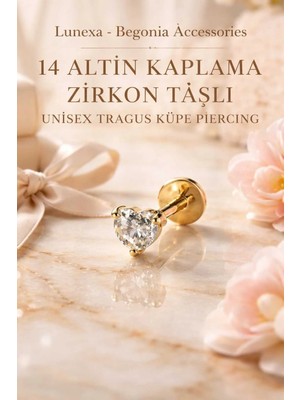 Lunexa 316L Cerrahi Çelik Altın Kaplama Kararmaz Alerji Yapmaz Zirkon Taş Figür Unisex Tragus Küpe Piercing
