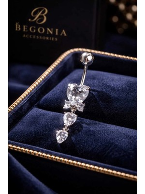 Lunexa 316L Cerrahi Çelik Fashion 3 Boy Kalp Sıralı Zirkon Taşlı Göbek Piercing