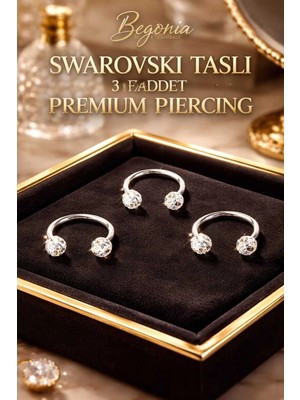 Lunexa Antialerjik 316L Cerrahi Çelik Antialerjik Taşlı Şambala 3 Adet Halka Piercing Set