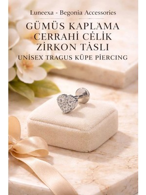 Lunexa 316L Cerrahi Çelik Paslanmaz Kararmaz Alerji Yapmaz Zirkon Taşlı Figürlü Unisex Tragus Küpe Piercing