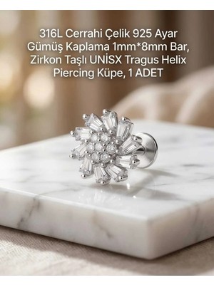 Lunexa 316L Cerrahi Çelik Paslanmaz Kararmaz Alerji Yapmaz Zirkon Taşlı Figürlü Unisex Tragus Helix Küpe Piercing G429-3