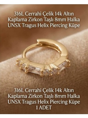 Lunexa 316L Cerrahi Çelik Altın Kaplama Kararmaz Alerji Yapmaz Zirkon Taş Figür 1 Adet Unisex Minimal Halka Tragus Helix Küpe Piercing A503-19