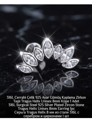 Lunexa 316L Cerrahi Çelik Paslanmaz Kararmaz Alerji Yapmaz Zirkon Taşlı Figürlü Unisex Tragus Helix Küpe Piercing GC210-18
