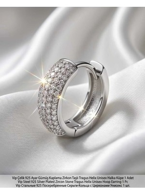 Lunexa 316L Cerrahi Çelik Gümüş Kaplama Kararmaz Alerji Yapmaz Zirkon Taş Figür 1 Adet Unisex Minimal Halka Tragus Helix Küpe Piercing GH210-37